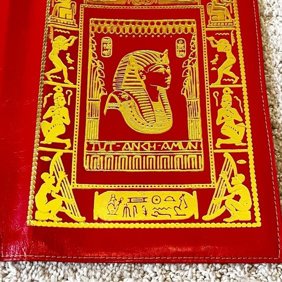 Red Leather Book Cover Gold Ancient Egyptian Hieroglyphs Pharaoh w/Page Marker - Picture 6 of 8